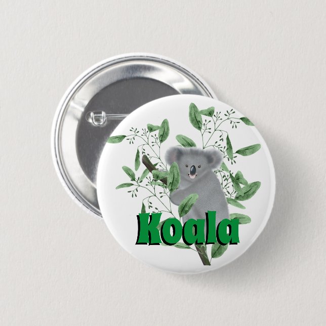Adorable Koala Bear Climbing Eucalyptus Tree Button (Front & Back)