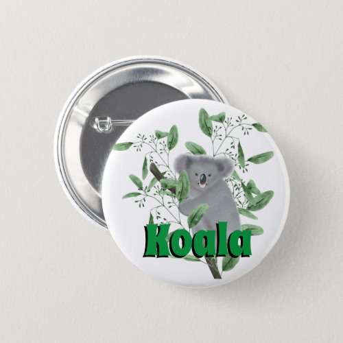 Adorable Koala Bear Climbing Eucalyptus Tree Button