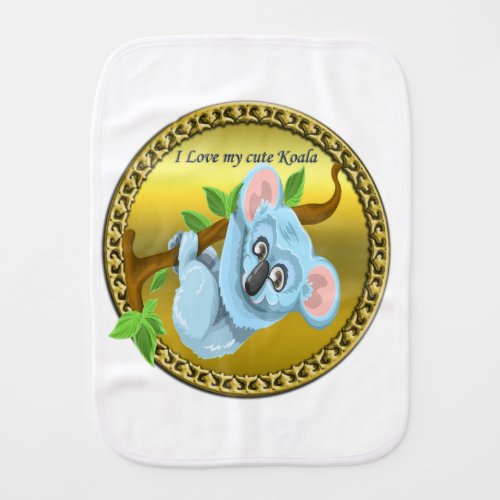 Adorable koala bear hanging on a tree branch burp cloth