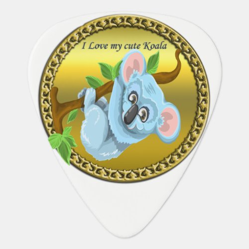 Adorable koala bear hanging on a tree branch guitar pick