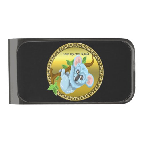 Adorable koala bear hanging on a tree branch gunmetal finish money clip