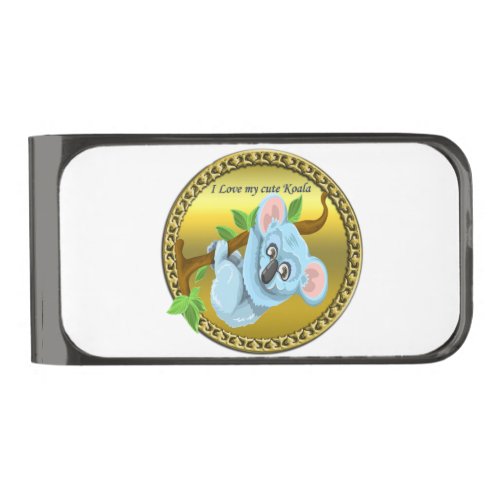 Adorable koala bear hanging on a tree branch gunmetal finish money clip