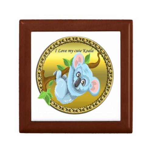 Adorable koala bear hanging on a tree branch keepsake box