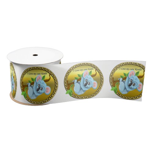 Adorable koala bear hanging on a tree branch satin ribbon