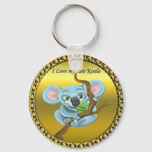 Adorable koala bear in a tree in the forest keychain