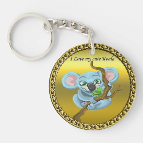 Adorable koala bear in a tree in the forest keychain