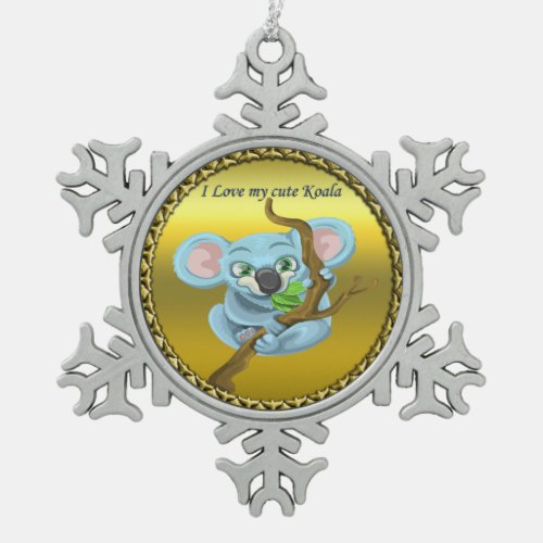 Adorable koala bear in a tree in the forest snowflake pewter christmas ornament