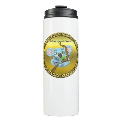 Adorable koala bear in a tree in the forest thermal tumbler