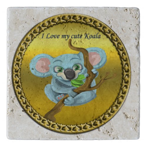 Adorable koala bear in a tree in the forest trivet