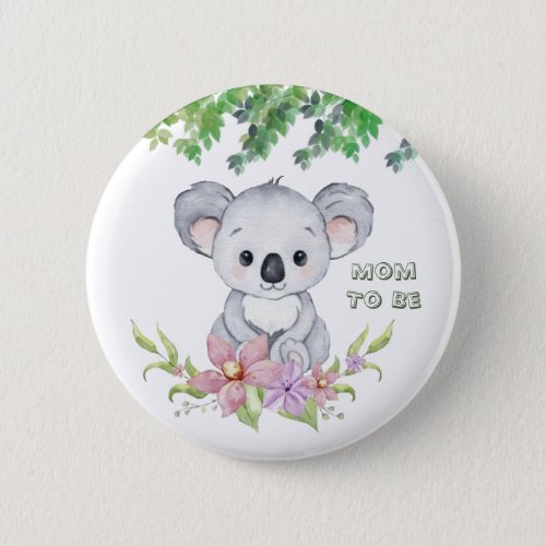 Adorable Koala Bear Mom_to_be Girl Baby Shower Button