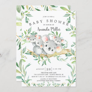 Adorable Koala BearTriplets Baby Shower Invitation