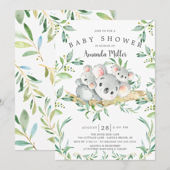 Adorable Koala BearTwins Baby Shower Invitation (Front/Back)