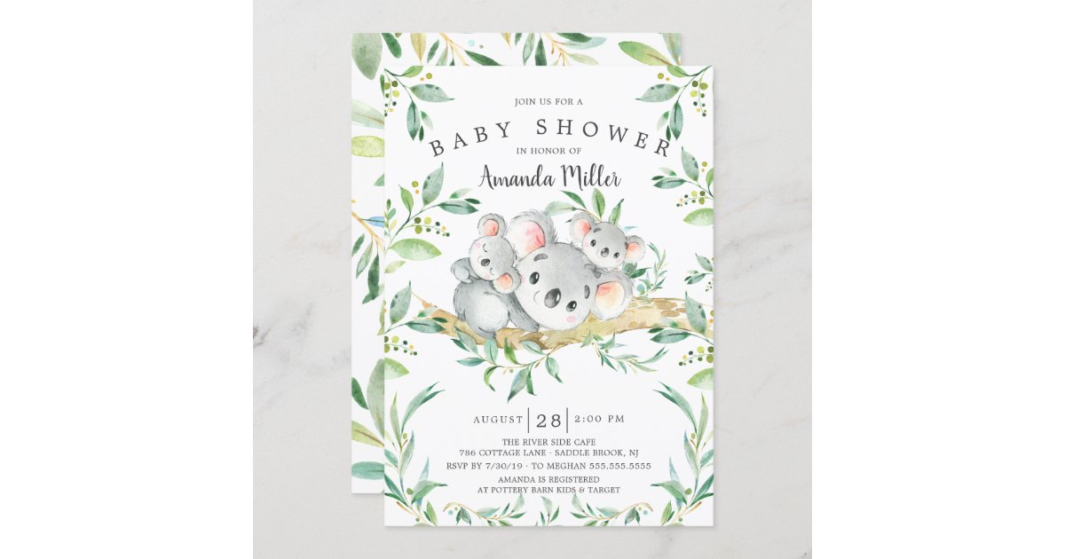 Adorable Koala BearTwins Baby Shower Invitation