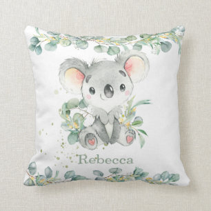 Adorable Koala Eucalyptus Leafy Girl Boy Nursery Throw Pillow