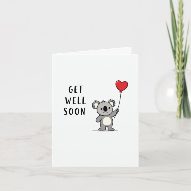 Adorable Koala Holding Heart Balloon Card (Front)