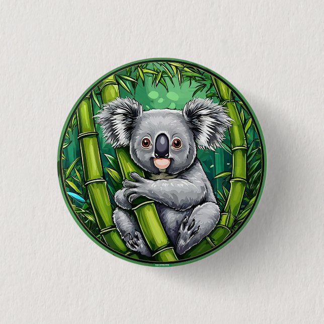 Adorable Koala Hugging Bamboo Stalk Button (Front)