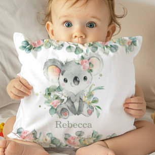 Adorable Koala Pink Floral Eucalyptus Girl Nursery Throw Pillow