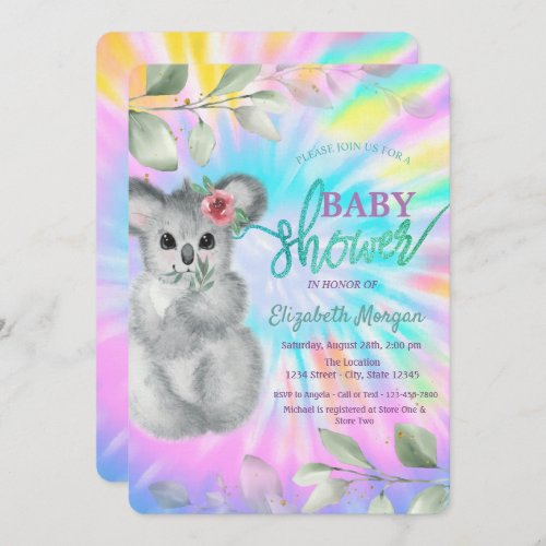 Adorable Koala Tie Dye Baby Shower Invitation