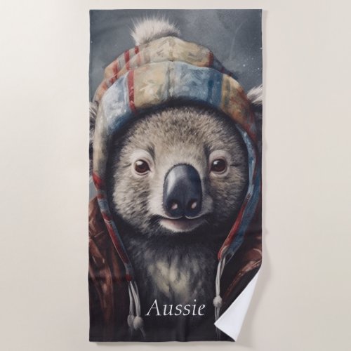 Adorable koala wearing cute hat cusomizable  beach towel