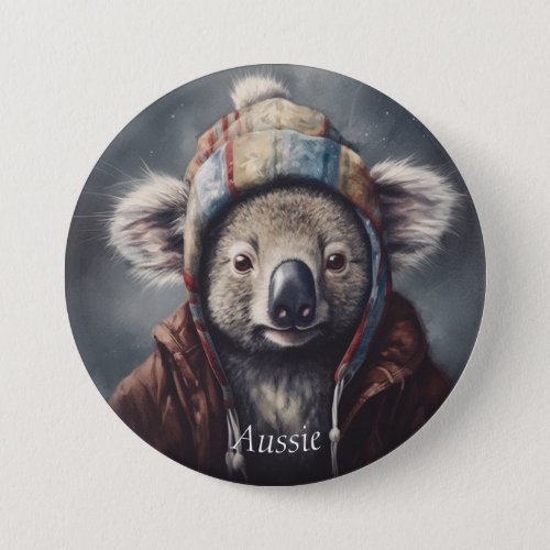 Adorable koala wearing cute hat cusomizable  button