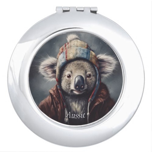 Adorable koala wearing cute hat cusomizable  compact mirror