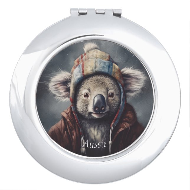 Adorable koala wearing cute hat cusomizable  compact mirror (Front)