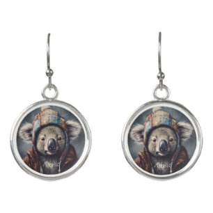 Adorable koala wearing cute hat cusomizable earrings