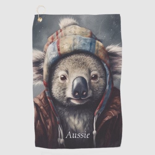 Adorable koala wearing cute hat cusomizable  golf towel