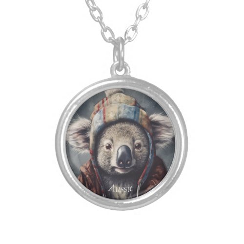 Adorable koala wearing cute hat cusomizable  silver plated necklace