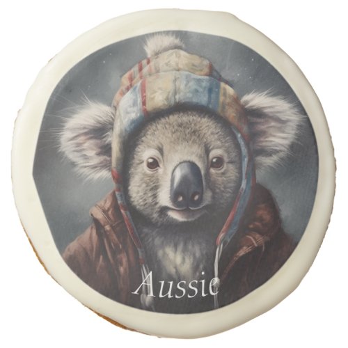 Adorable koala wearing cute hat cusomizable  sugar cookie