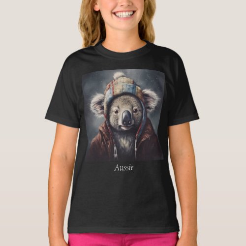 Adorable koala wearing cute hat cusomizable  T_Shirt