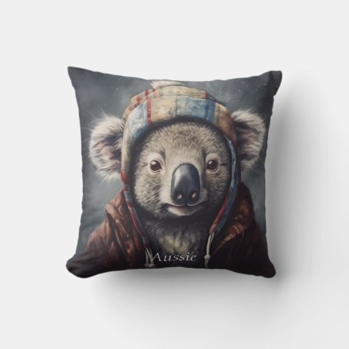 Adorable koala wearing cute hat cusomizable  throw pillow