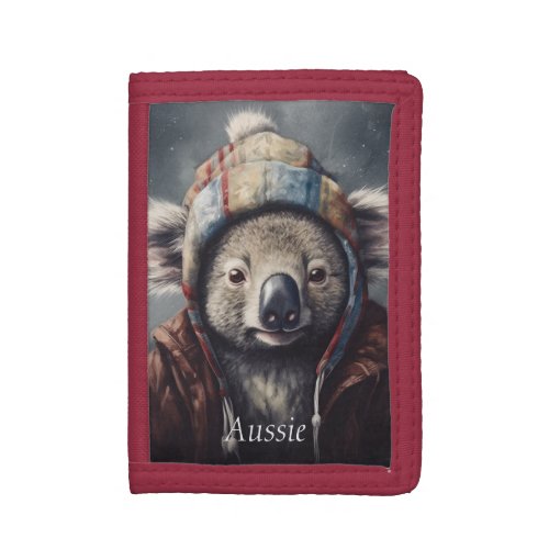 Adorable koala wearing cute hat cusomizable  trifold wallet