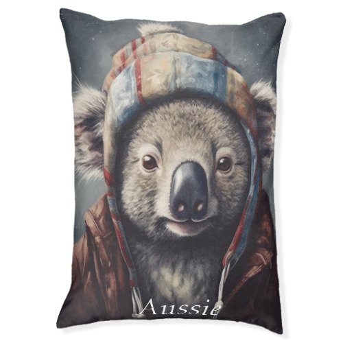 Adorable koala wearing cute hat customizable  pet bed