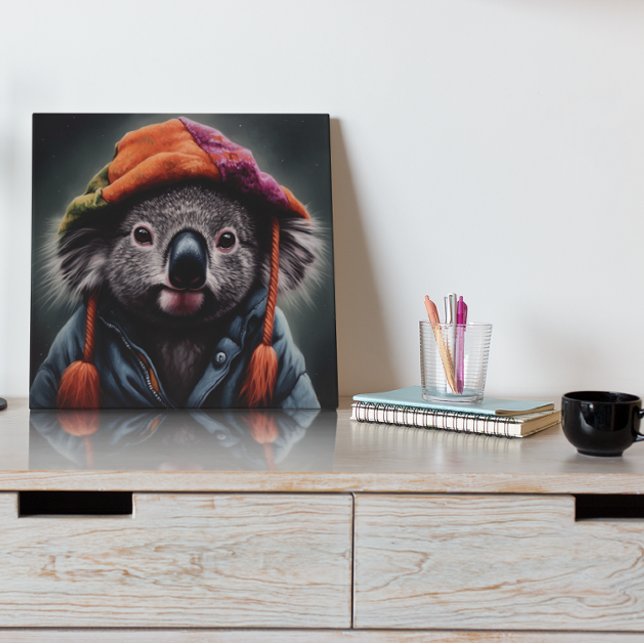Adorable koala wearing cute hat  metal print (Creator Uploaded)