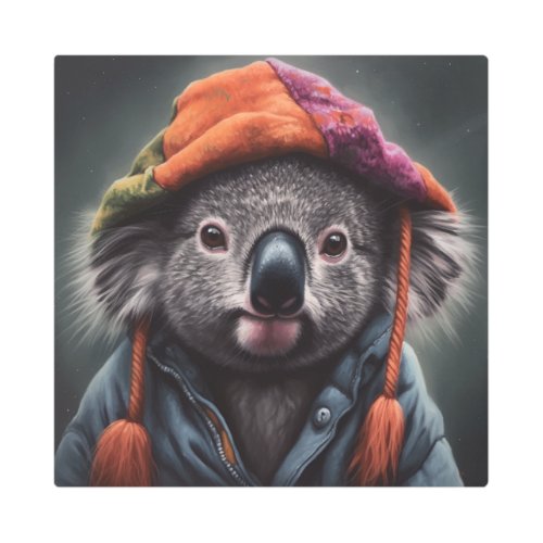 Adorable koala wearing cute hat  metal print