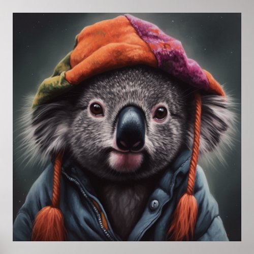 Adorable koala wearing cute hat  poster