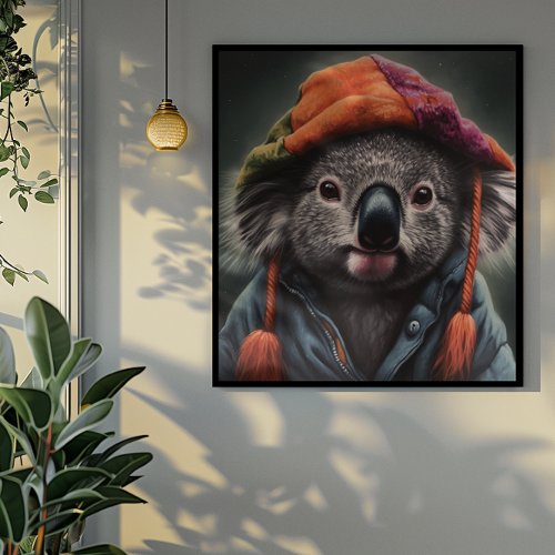 Adorable koala wearing cute hat  poster