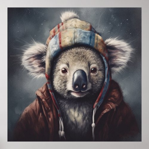 Adorable koala wearing cute winter hat  poster