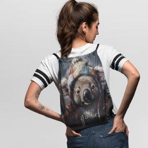 Adorable koala wearing hat, customizable  drawstring bag