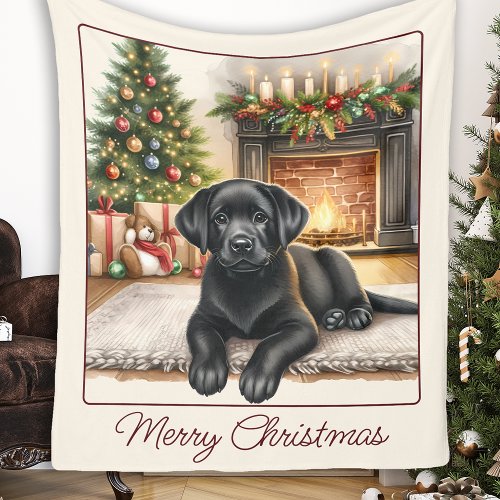 Adorable Labrador Retriever Puppy Dog Christmas Fleece Blanket