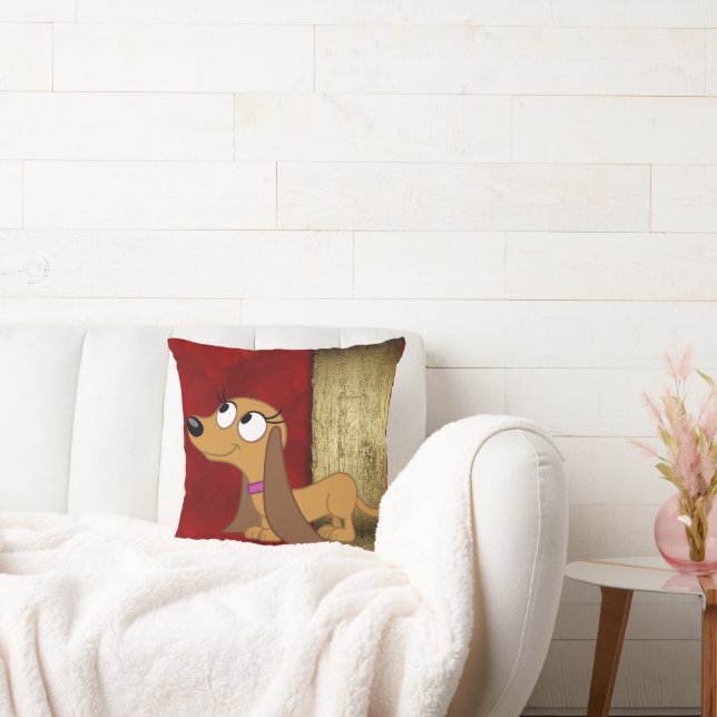 Adorable Lady Dachshund Decorative Accent Throw Pillow (Couch)