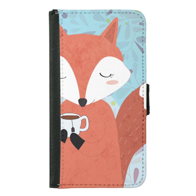 Adorable Lady Fox Leaf Background Samsung Galaxy Wallet Case (Front)