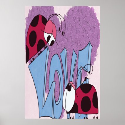 Adorable Ladybug Love Cartoon Poster
