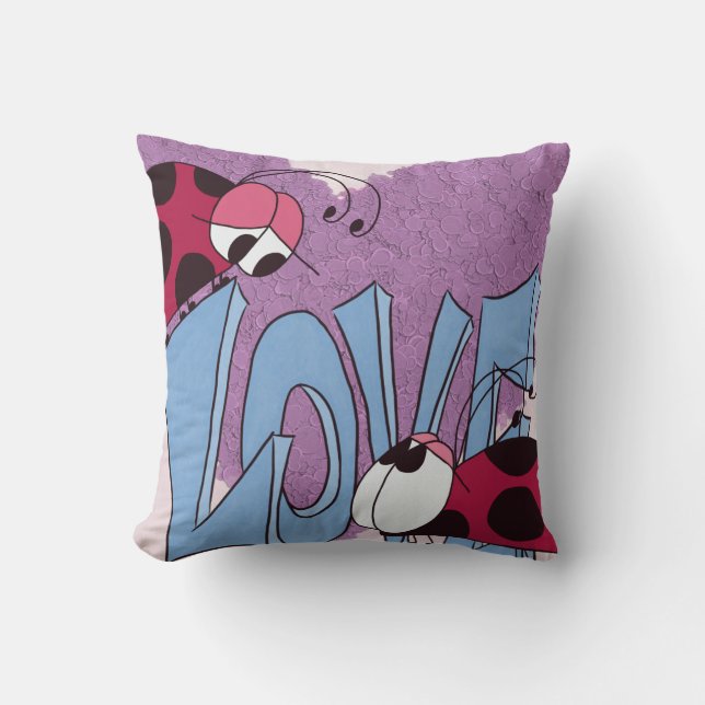 Adorable Ladybug Love Cartoon Throw Pillow (Front)