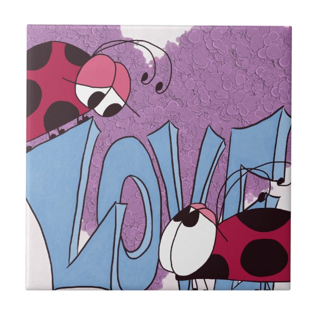 Adorable Ladybug Love Cartoon Tile (Front)