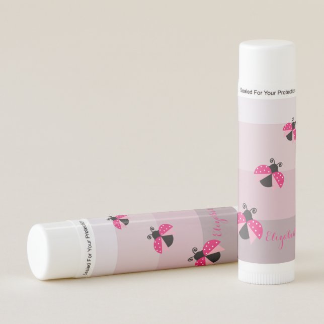 Adorable Ladybug, Stripes- Personalized Lip Balm (Front)