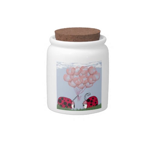 Adorable Ladybug With Pretty Pink Balloon Bouquet Candy Jar