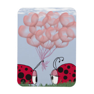 Adorable Ladybug With Pretty Pink Balloon Bouquet Magnet