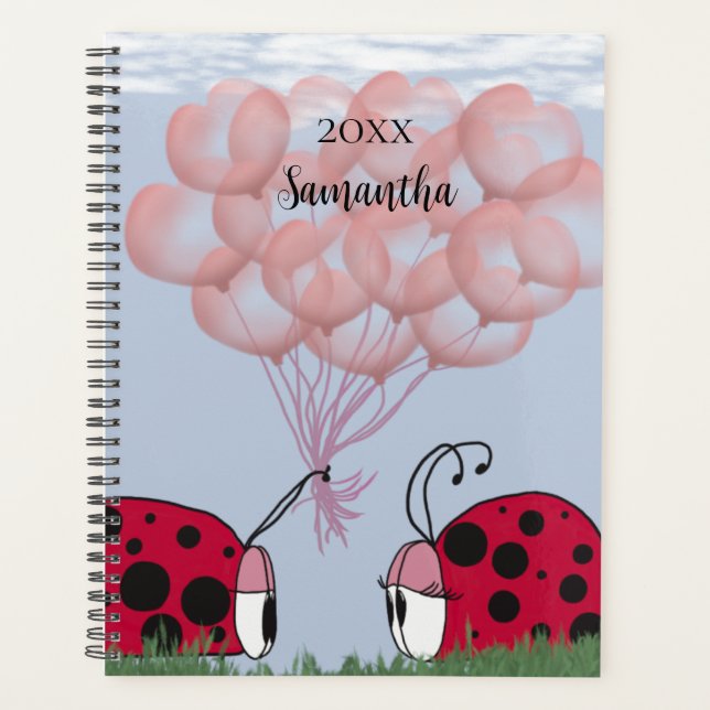 Adorable Ladybug With Pretty Pink Balloon Bouquet Planner (Front)